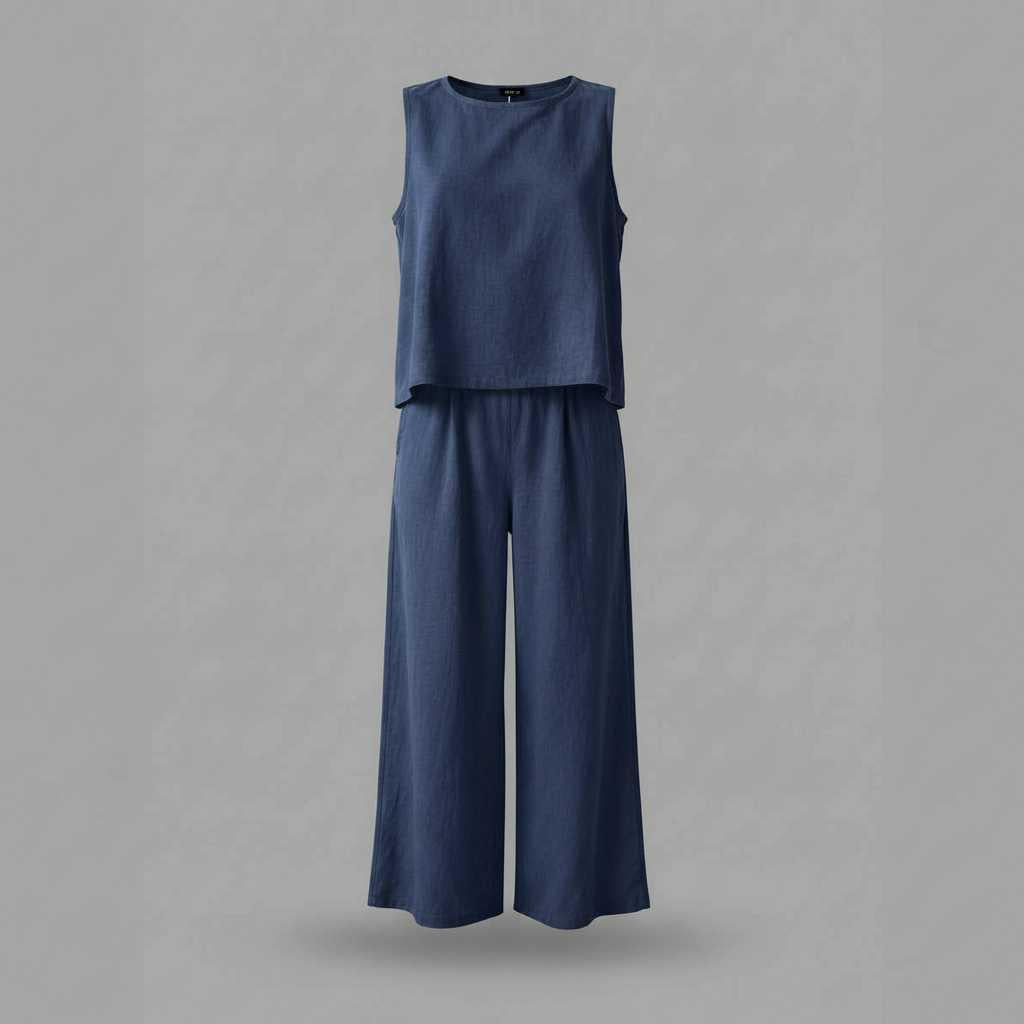 Linen Loungewear Set | Women's Sleeveless Top & Wide-Leg Pants 8