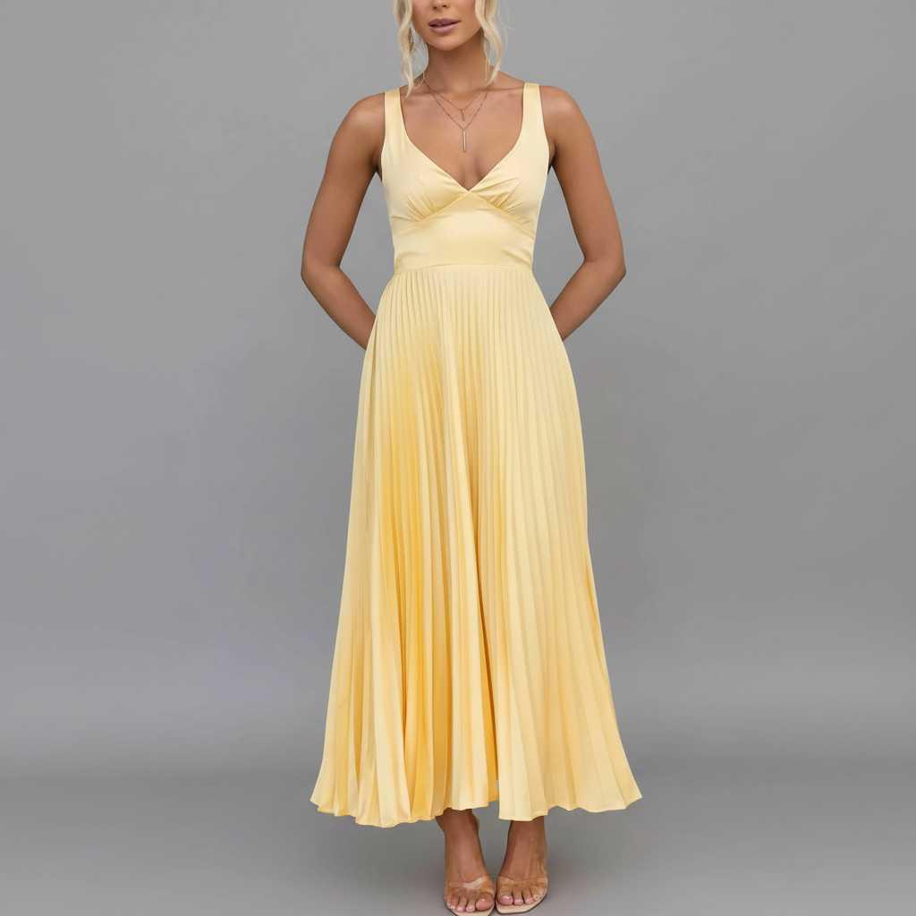 Elegant Yellow V-Neck Maxi Dress | Women's Summer Dress 1
