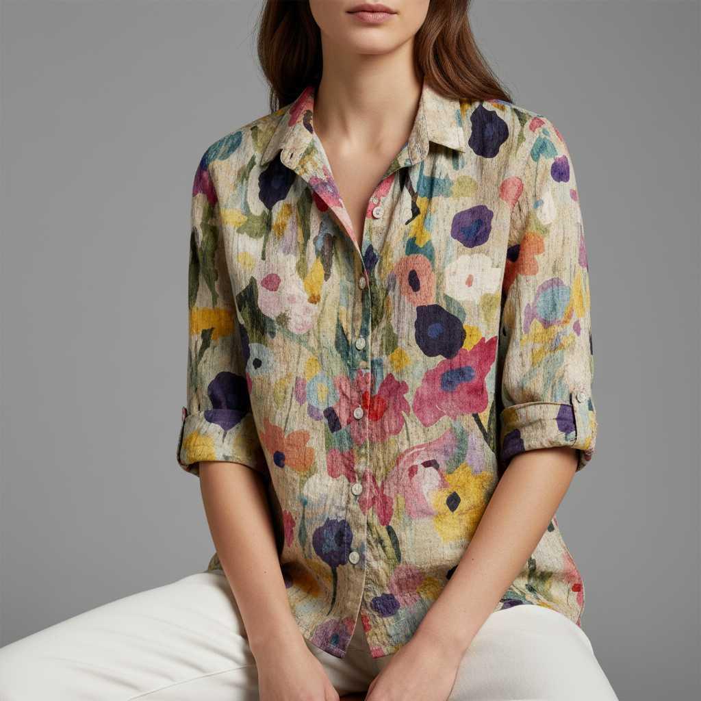 Retro Charm | Women's Long Sleeve Blouse 1