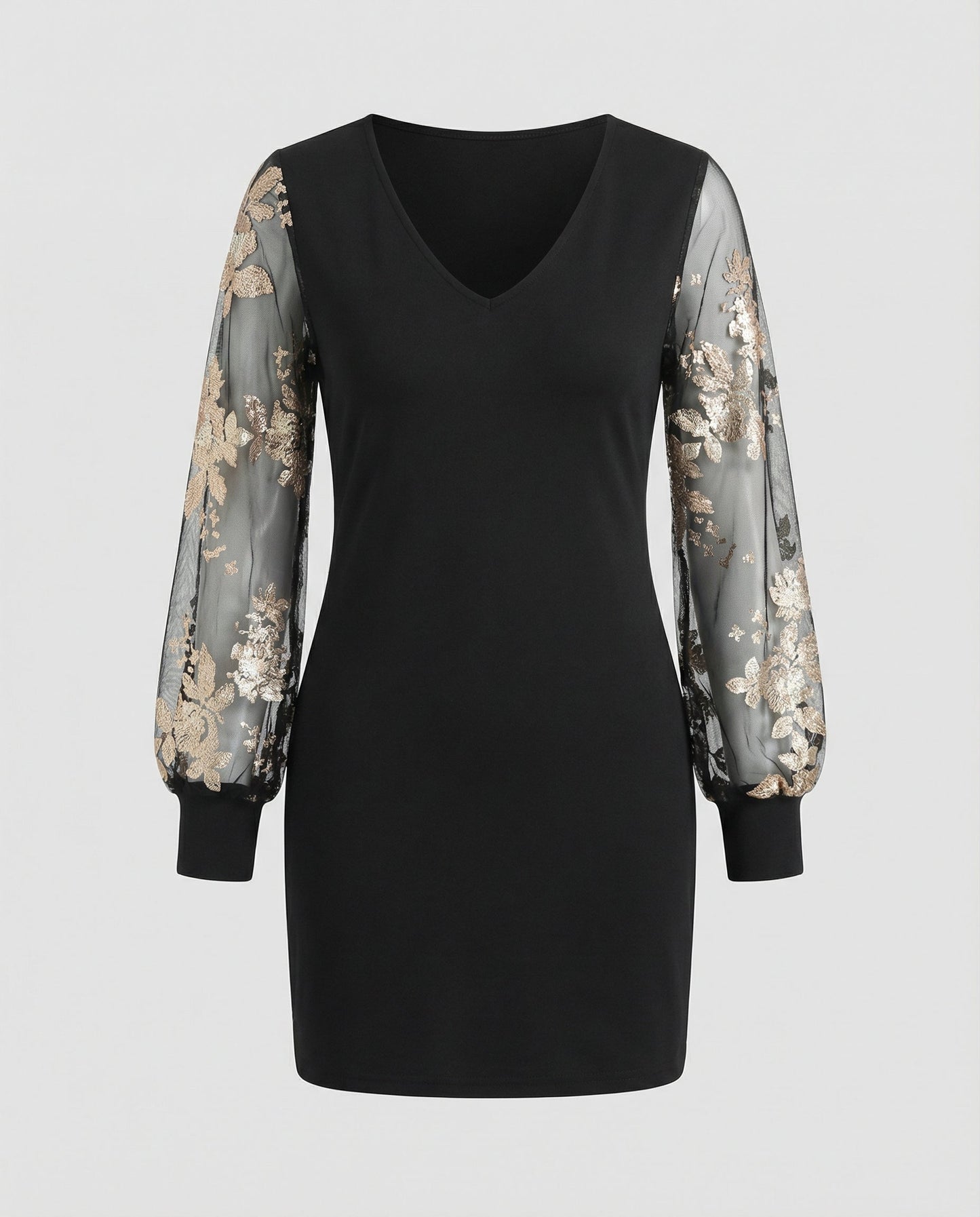 Black Flower Mesh Midi Dress
