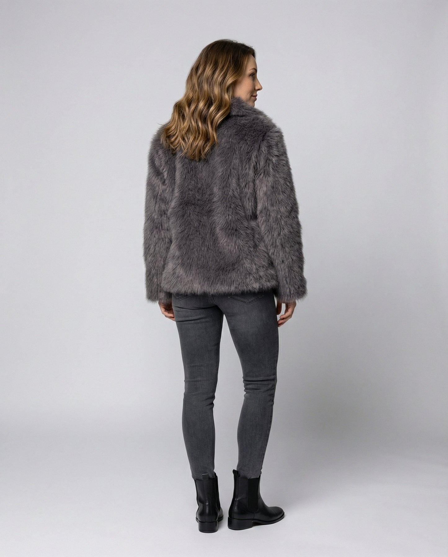Faux-Fur Shawl Collar Jacket