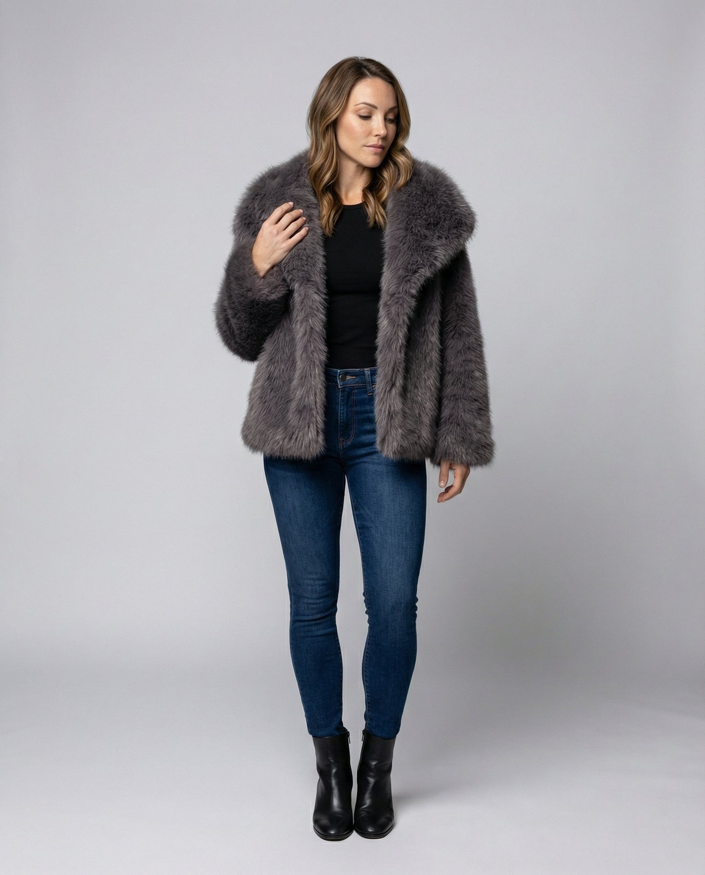 Faux-Fur Shawl Collar Jacket