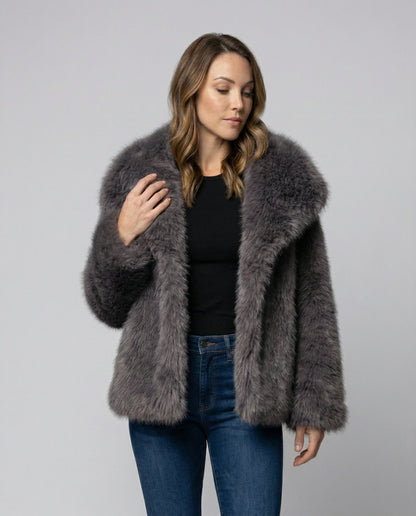 Faux-Fur Shawl Collar Jacket