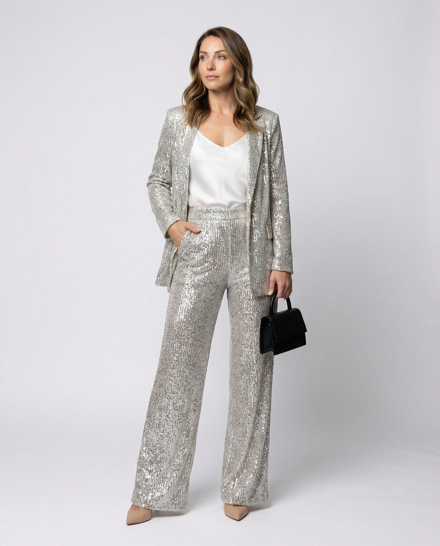 Sequin suit women High-waist