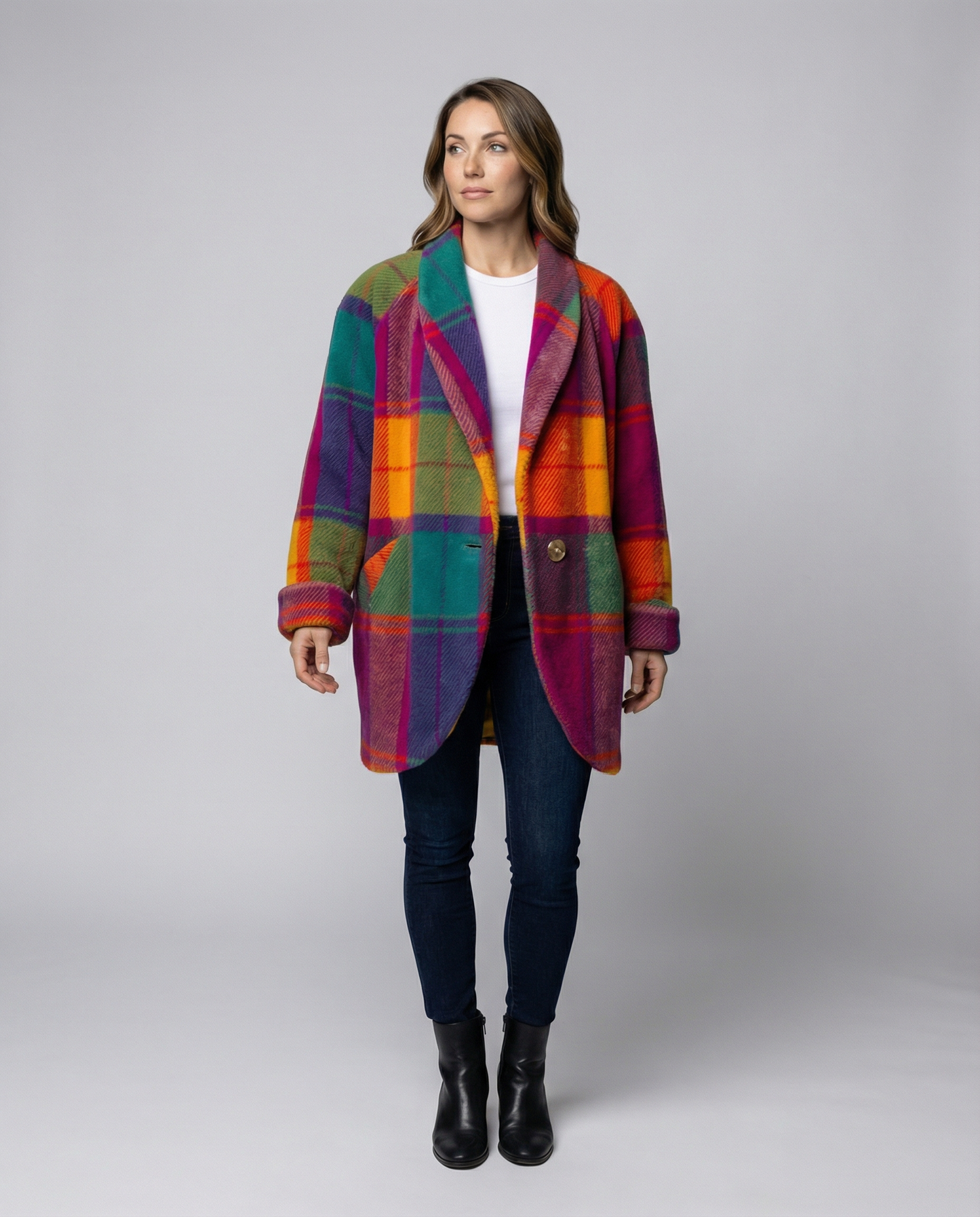 Oversized Check Pattern Women's Jacket