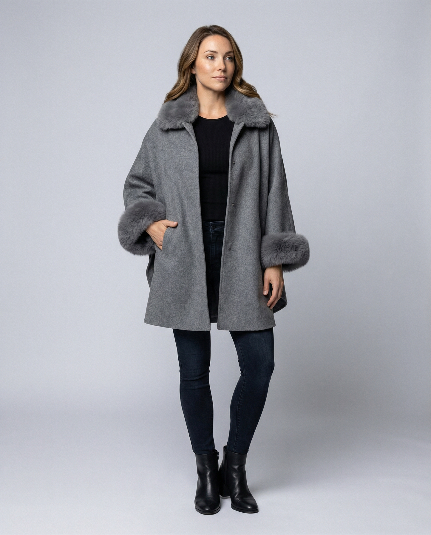 Women Cape Jacket Faux Fur