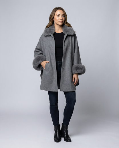 Women Cape Jacket Faux Fur