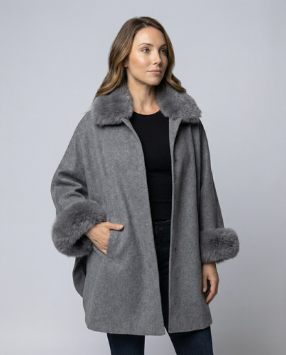 Women Cape Jacket Faux Fur