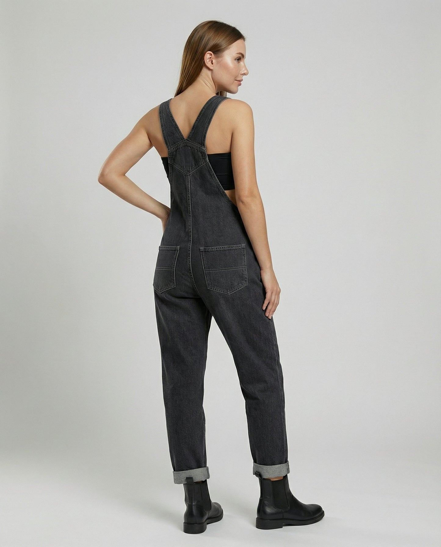 Denim Cross Back Overalls Women