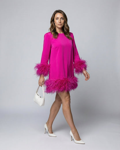Asymmetrical Feather Mini Dress Women