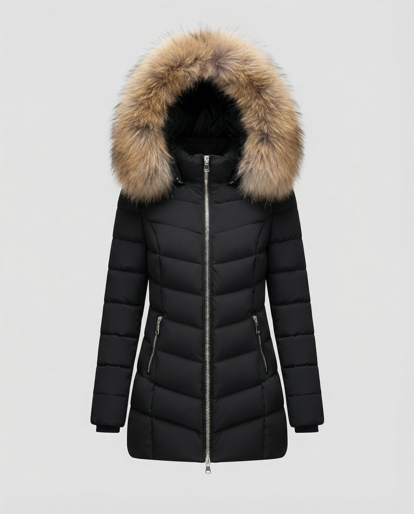 Down jacket women fur collar