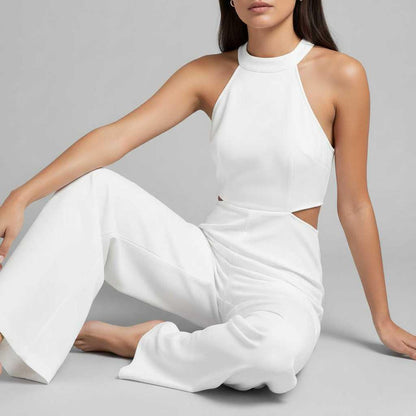 Chic Halter Neck Jumpsuit | Women's Elegant Wide Leg Outfit 1