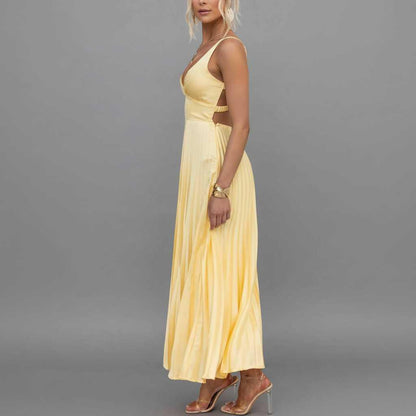 Elegant Yellow V-Neck Maxi Dress | Women's Summer Dress 2