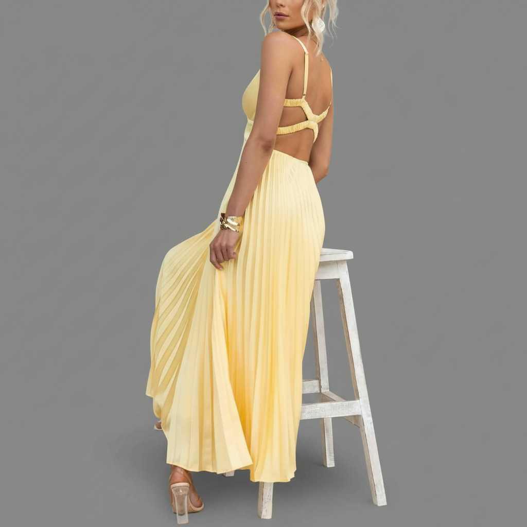Elegant Yellow V-Neck Maxi Dress | Women's Summer Dress 3