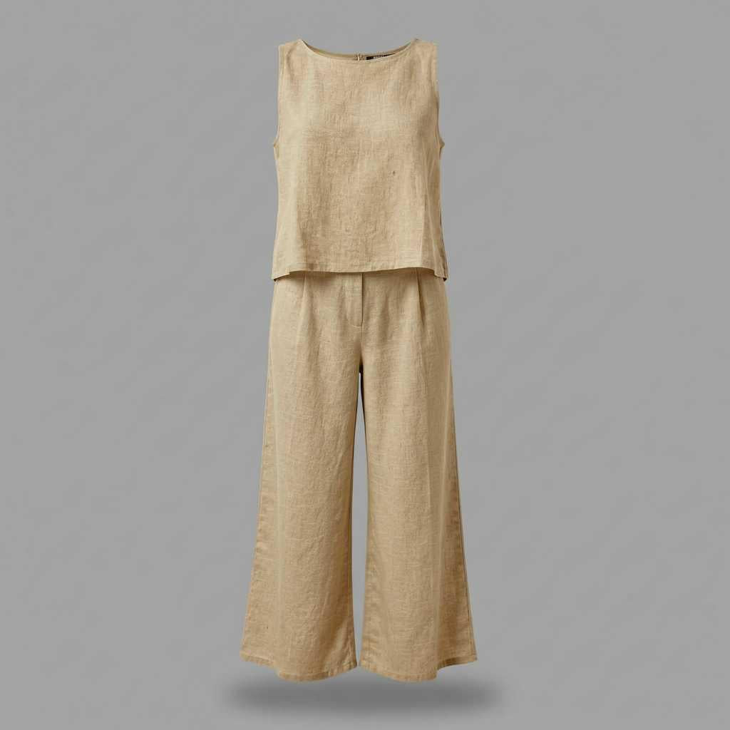 Linen Loungewear Set | Women's Sleeveless Top & Wide-Leg Pants 0