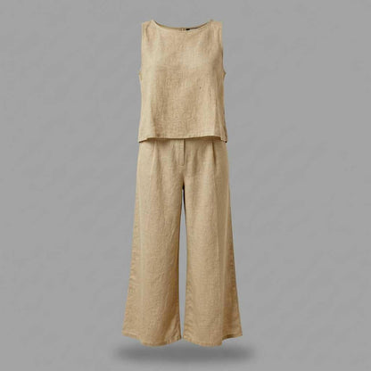 Linen Loungewear Set | Women's Sleeveless Top & Wide-Leg Pants 0