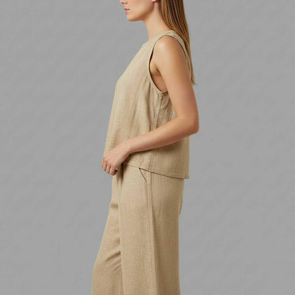Linen Loungewear Set | Women's Sleeveless Top & Wide-Leg Pants 2