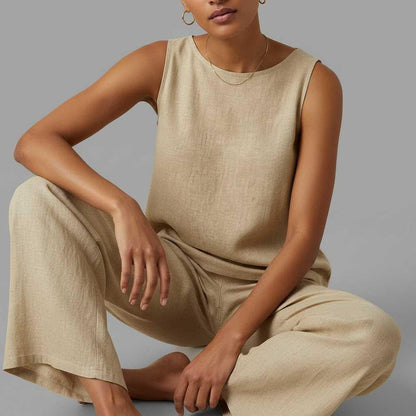 Linen Loungewear Set | Women's Sleeveless Top & Wide-Leg Pants 3