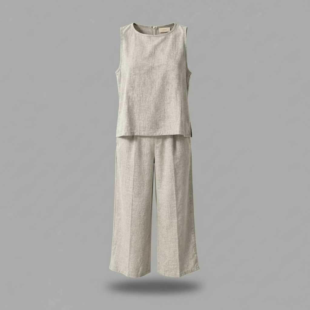 Linen Loungewear Set | Women's Sleeveless Top & Wide-Leg Pants 4