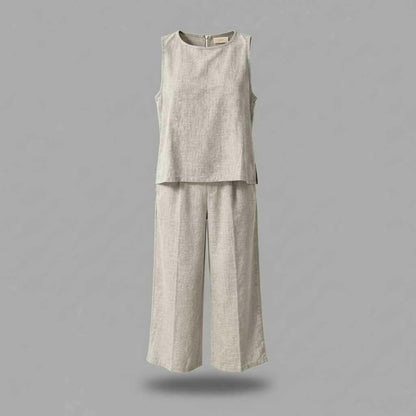 Linen Loungewear Set | Women's Sleeveless Top & Wide-Leg Pants 4