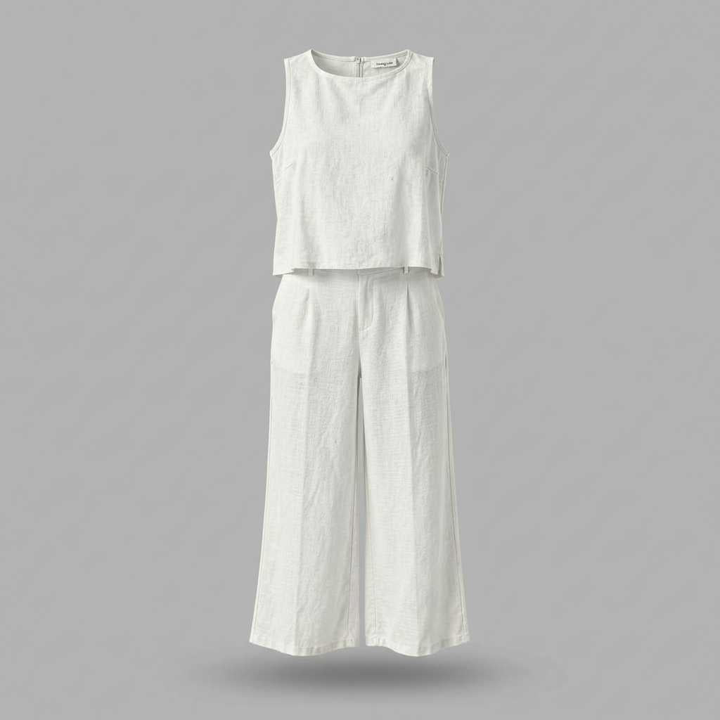 Linen Loungewear Set | Women's Sleeveless Top & Wide-Leg Pants 5