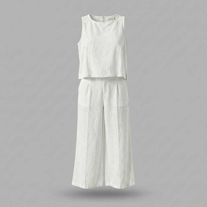 Linen Loungewear Set | Women's Sleeveless Top & Wide-Leg Pants 5