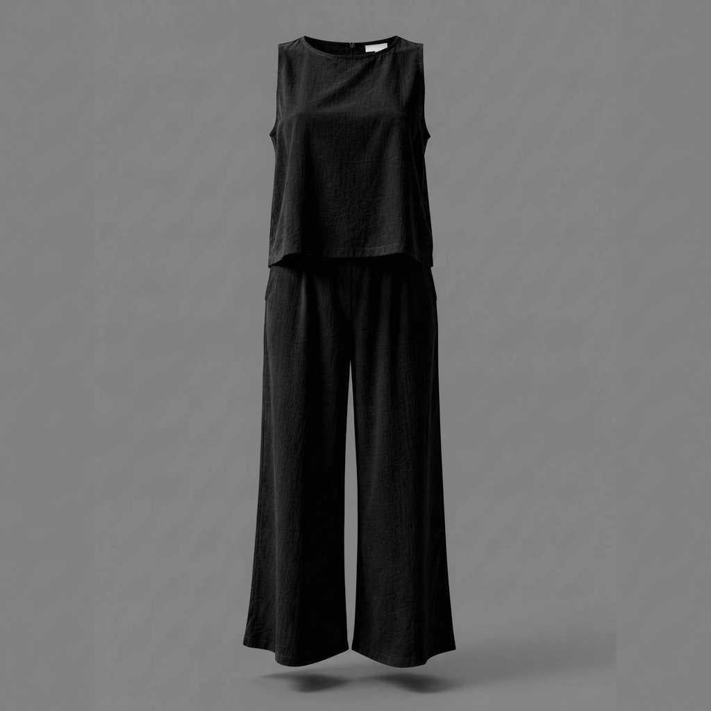 Linen Loungewear Set | Women's Sleeveless Top & Wide-Leg Pants 6
