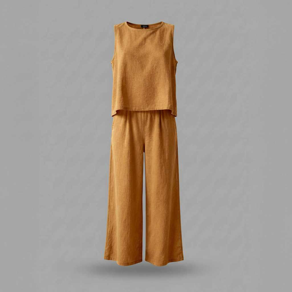 Linen Loungewear Set | Women's Sleeveless Top & Wide-Leg Pants 7