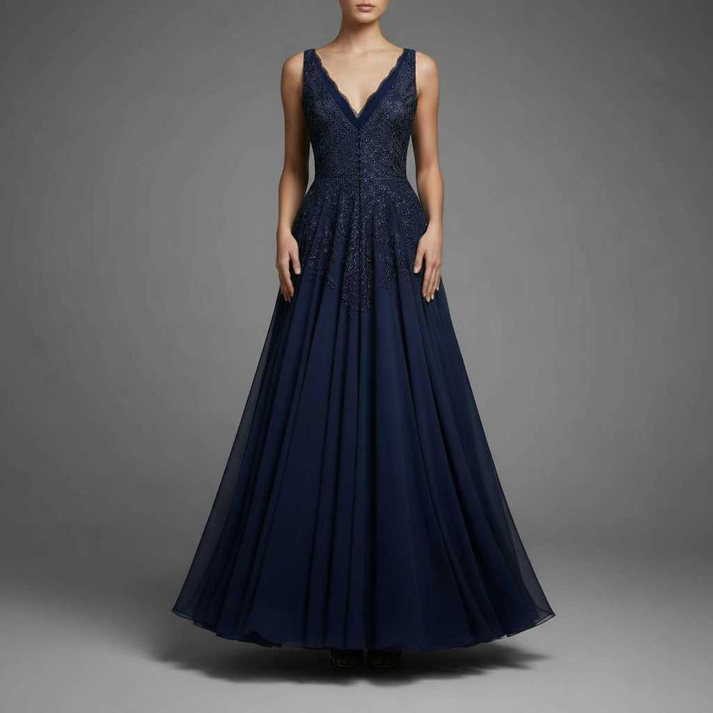 Navy Blue Evening Gown | Spaghetti Strap Formal Dress 1