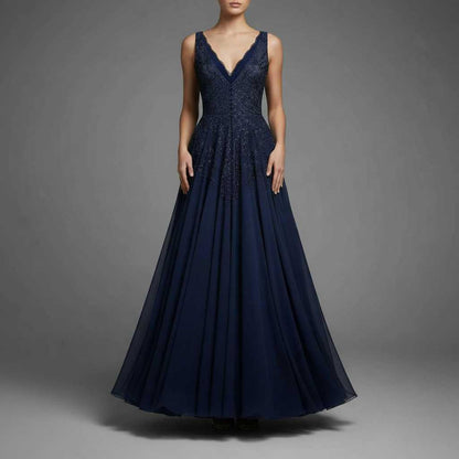 Navy Blue Evening Gown | Spaghetti Strap Formal Dress 1