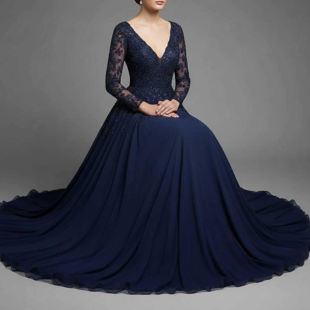 Navy Blue Evening Gown | Spaghetti Strap Formal Dress 3