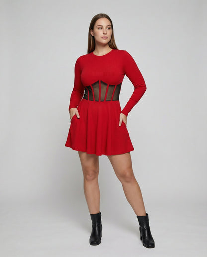 Elegant mini dress with inserts