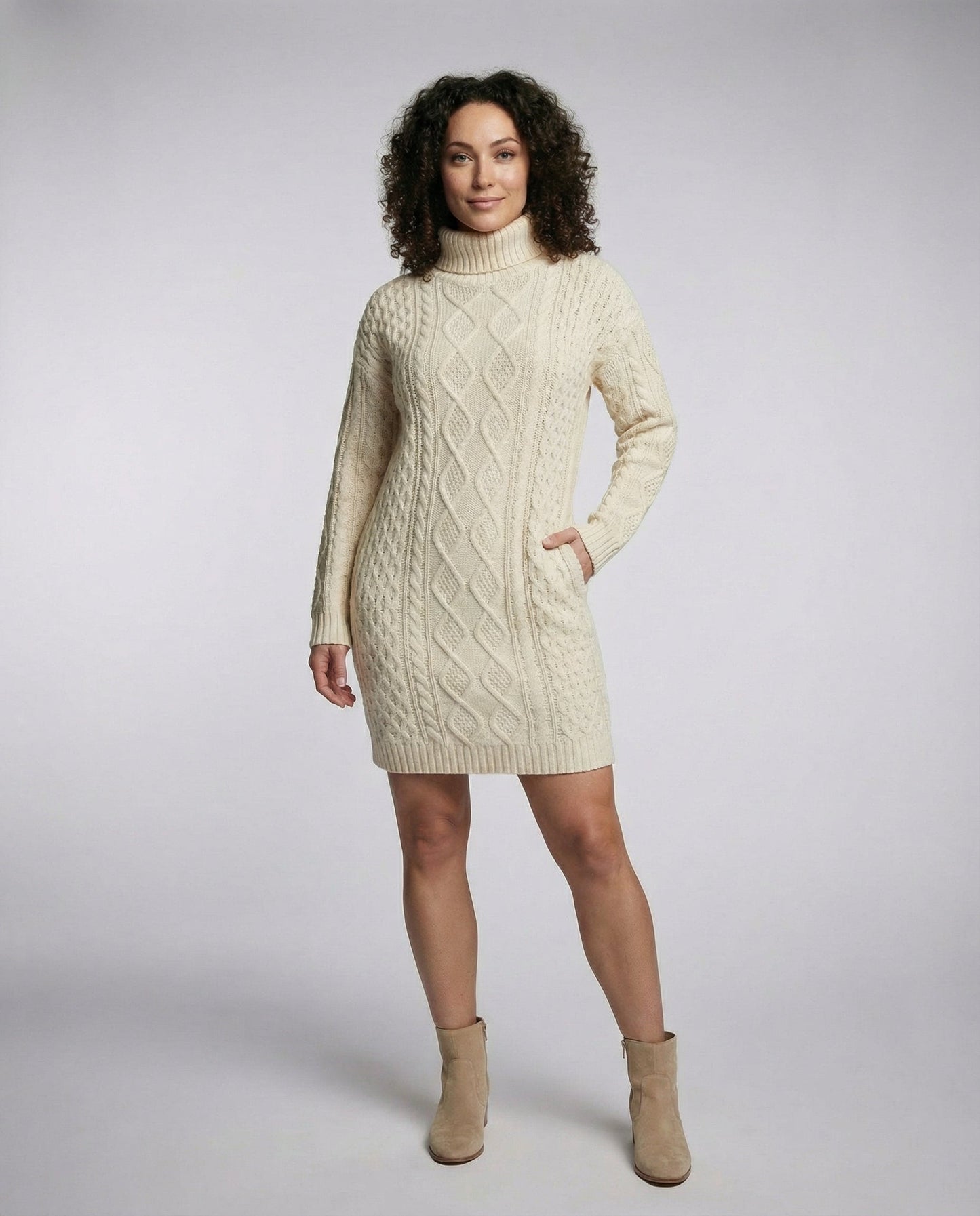 Beige Soft Knit Midi Dress