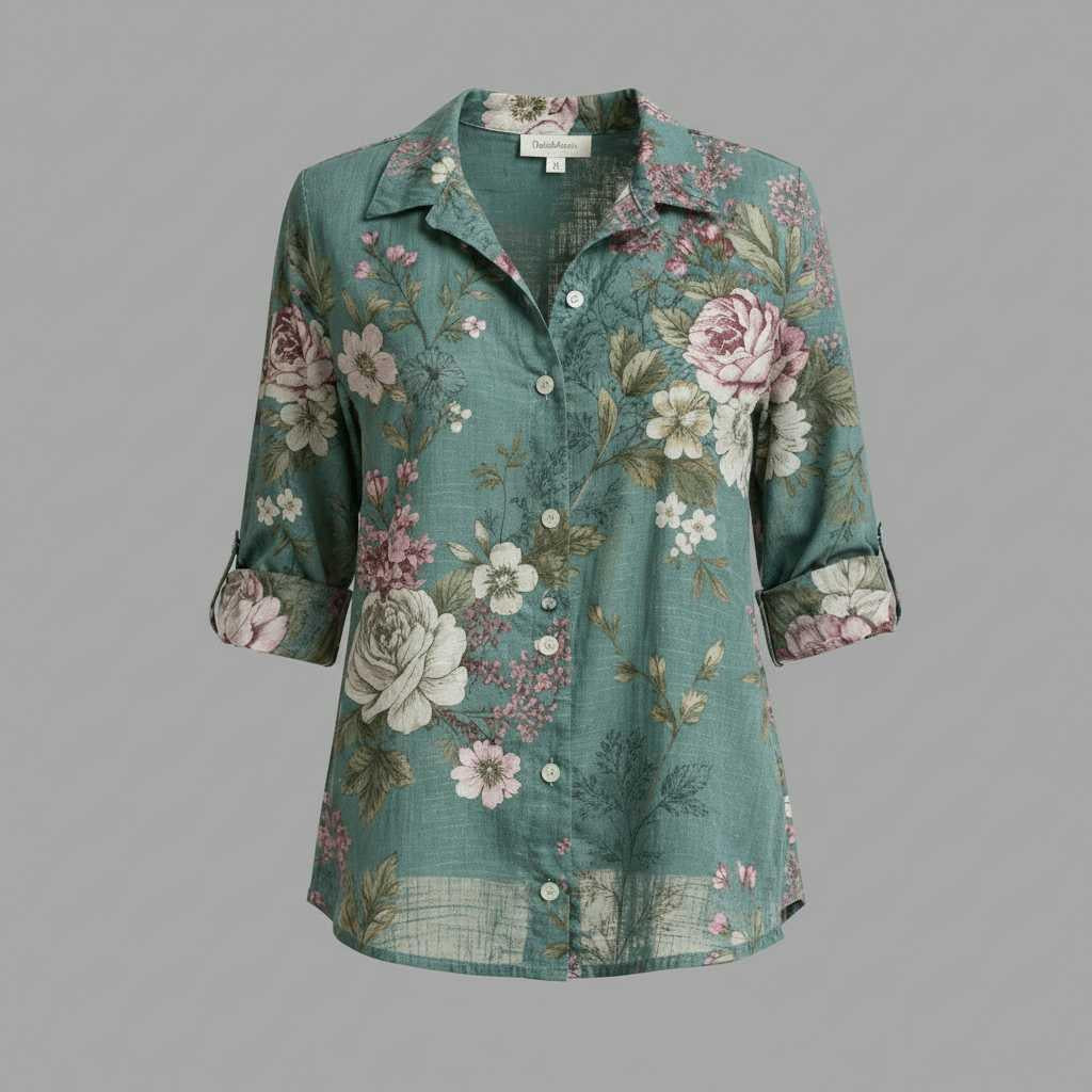 Retro Charm | Women's Long Sleeve Blouse 0