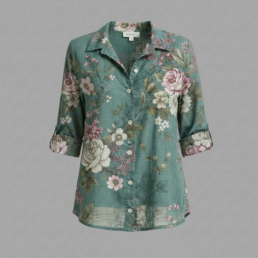 Retro Charm | Women's Long Sleeve Blouse 0